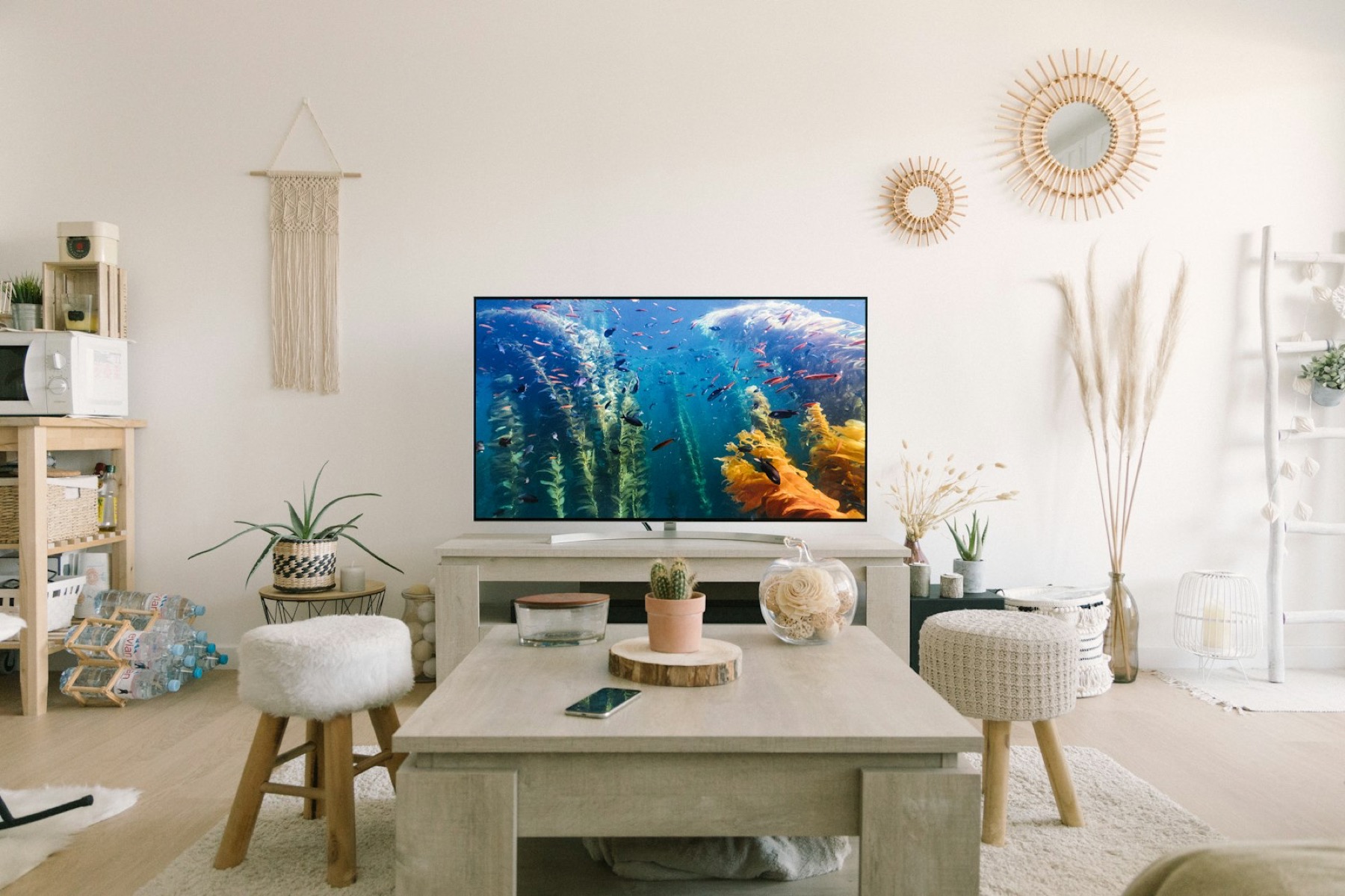 Television in a bright living room