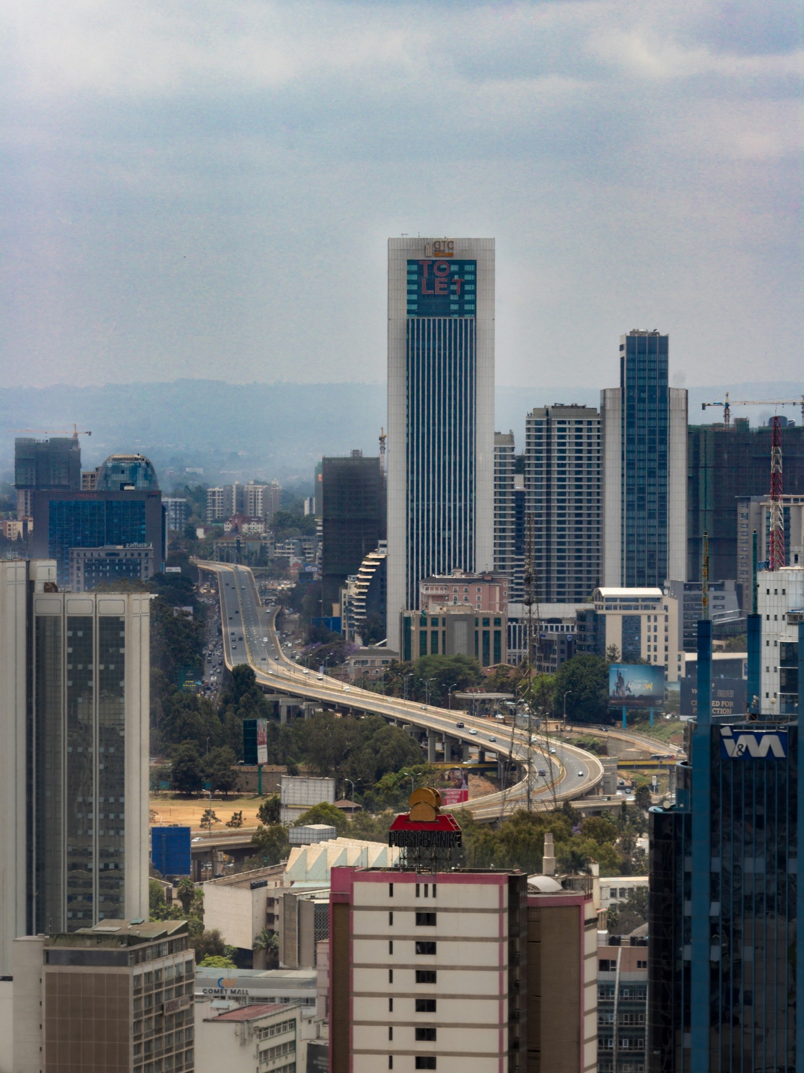 Nairobi skyline with the expressway running between the towers